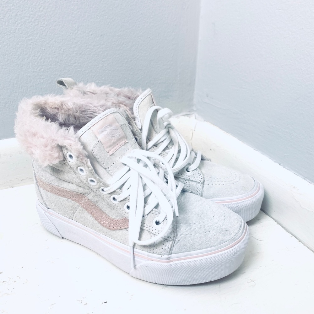 Vans Hi tops furry gray pink size 5.5